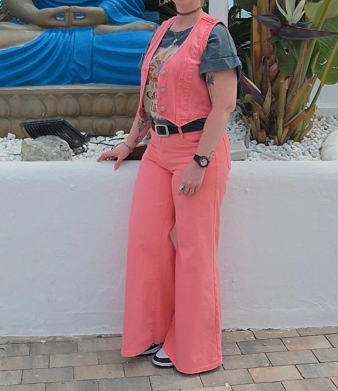 Toxik roze flare jeans maat 38 M 1x gedragen, Overige kleuren, Verzenden, Toxik, Zo goed als nieuw