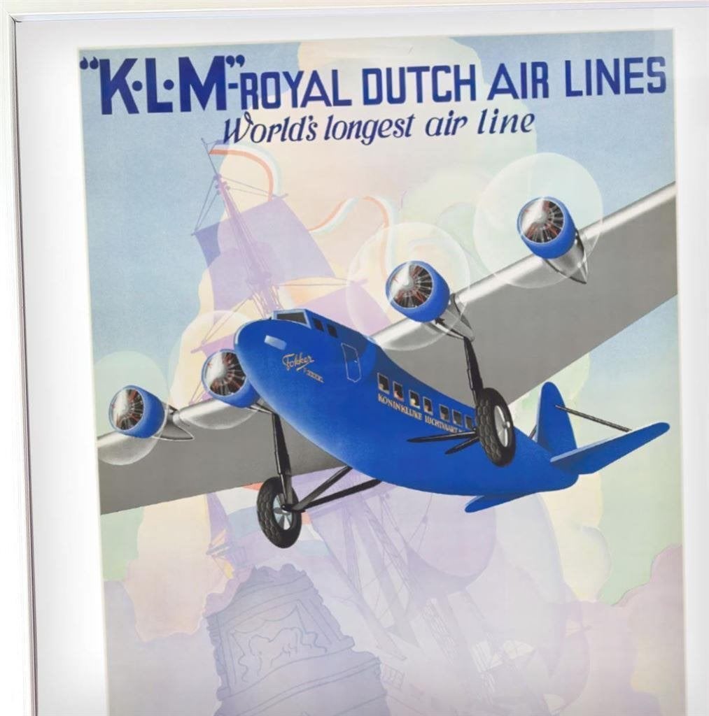 [Poster in Frame] KLM Fokker F.XXII naar oud affiche, Verzenden, Nieuw, Schaalmodel