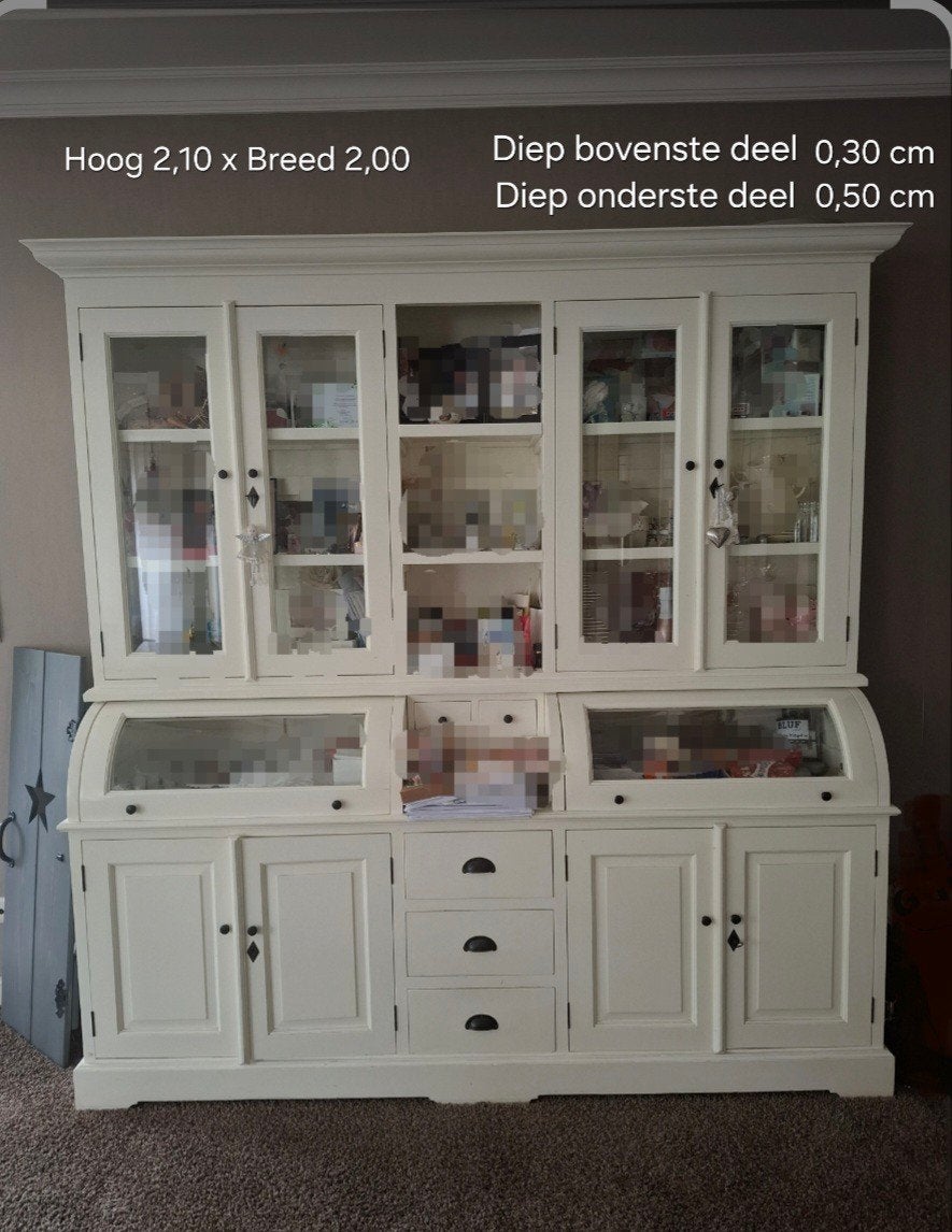 Grote apothekers buffetkast/vitrinekast - 210x200 cm, Ophalen, 25 tot 50 cm, 200 cm of meer