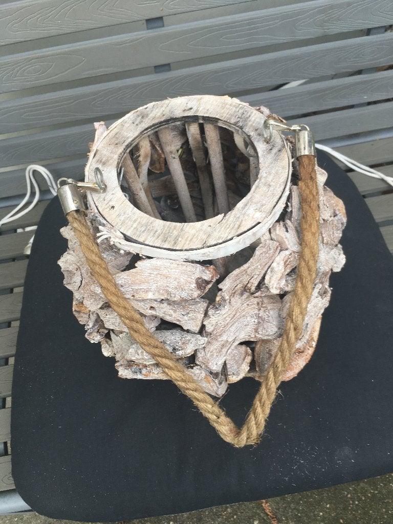 houten bol kandelaar voor kaars of waccinelicht boomschors, Gebruikt, Overige merken, Ophalen of Verzenden, Grijs