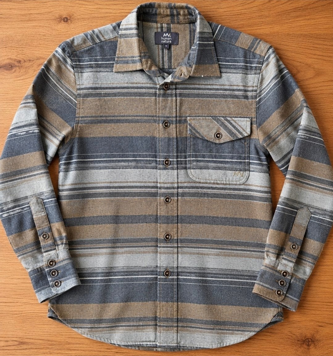 Human Nature herenoverhemd maat M – gestreept grijs/blauw, Kleding | Heren, Ophalen of Verzenden, Zo goed als nieuw, Blauw, Human Nature