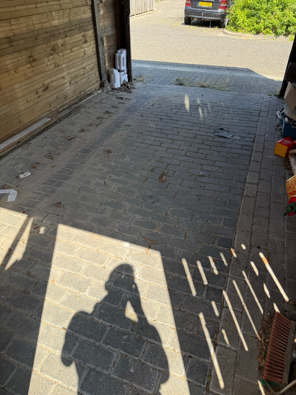 15m2 Grijze stenen klinkers 27x10x7 cm, Ophalen, Gebruikt, Beton, Klinkers