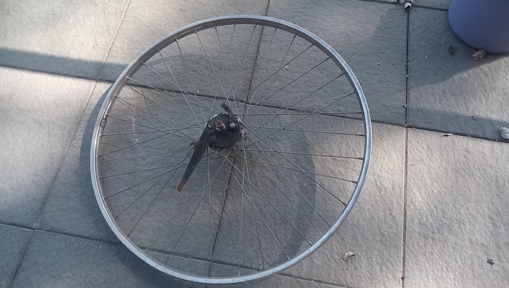 Voorwiel met trommelrem, Van Schothorst - roestvrij staal, Fietsen en Brommers, Gebruikt, Staal, Stadsfiets, Ophalen