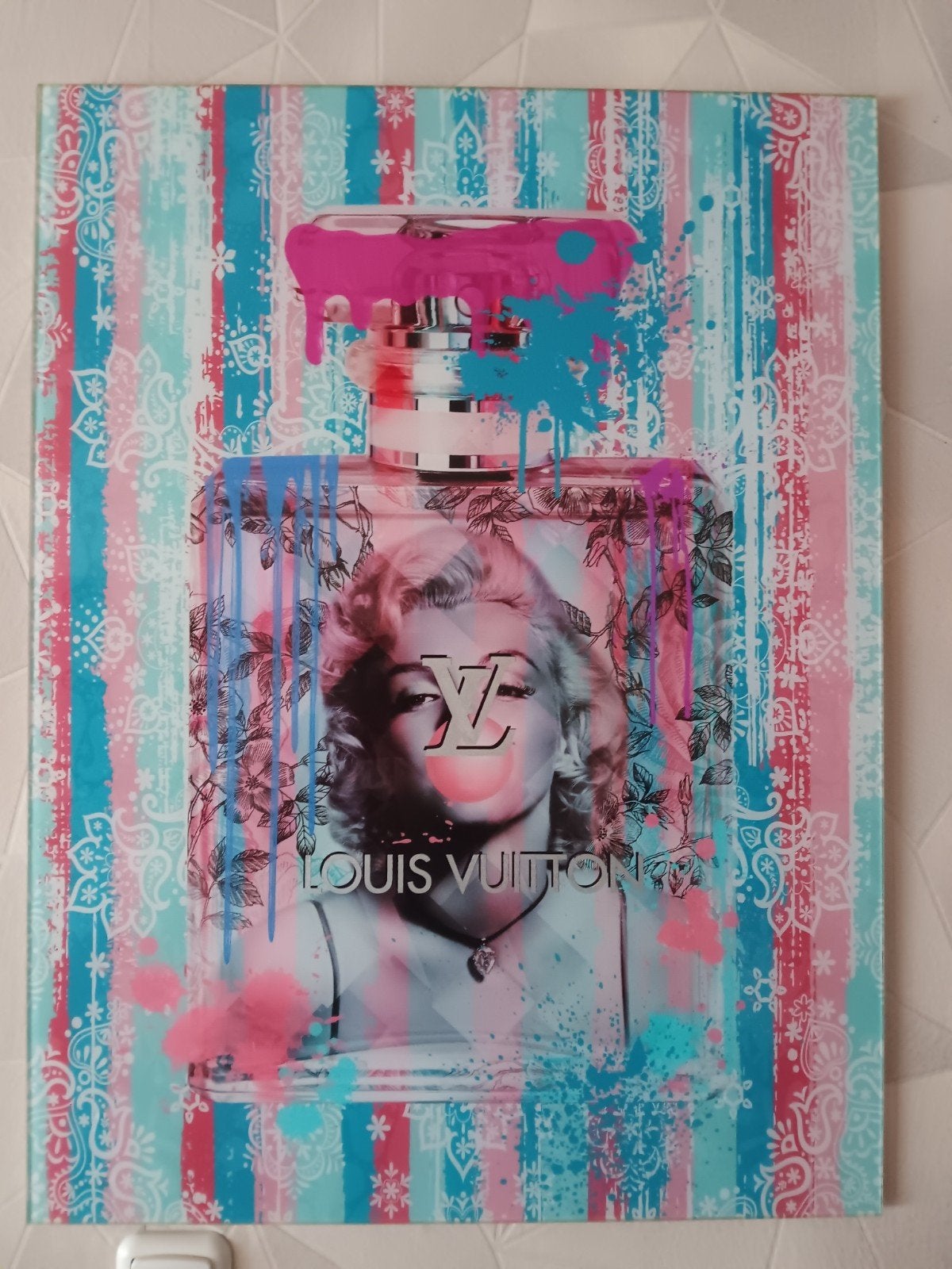 Pop Art Marilyn Monroe Louis Vuitton glas Schilderij, Antiek en Kunst, Kunst | Schilderijen | Modern, Glas, Print, Portret, Ophalen