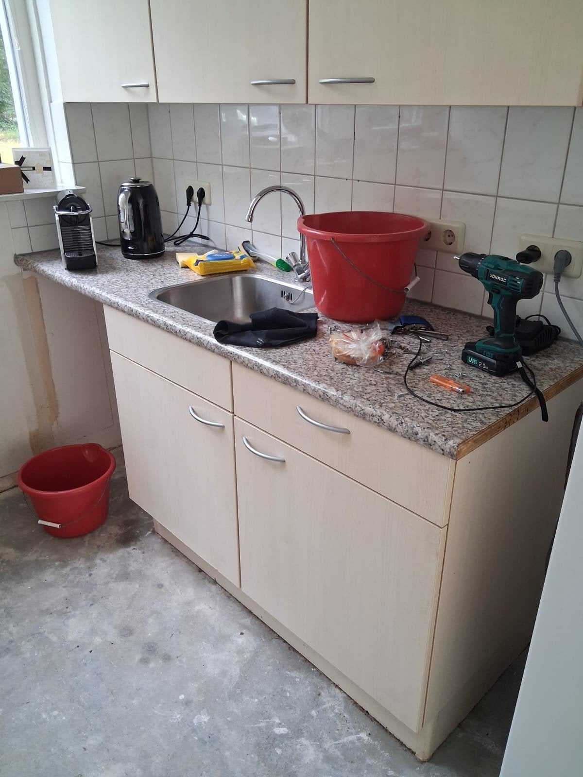 Keukenblok met bovenkasten en aanrechtblad, Ophalen, Gebruikt, Overige kleuren, Graniet of Steen