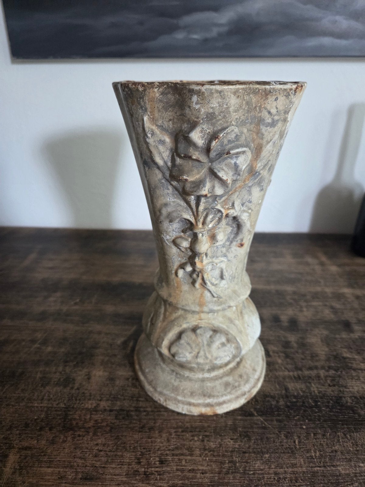 Oude Franse Gietijzeren Vaas - 26cm Hoog, Ophalen of Verzenden