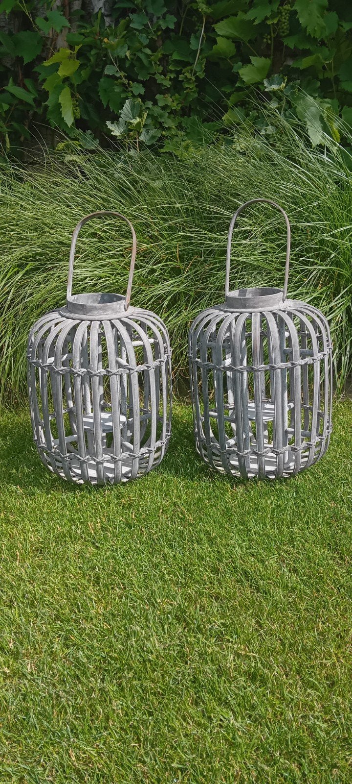 Set van 2 grijze bamboe lantaarns, Ophalen, Lantaarn, Natuurlijk materiaal, Zo goed als nieuw