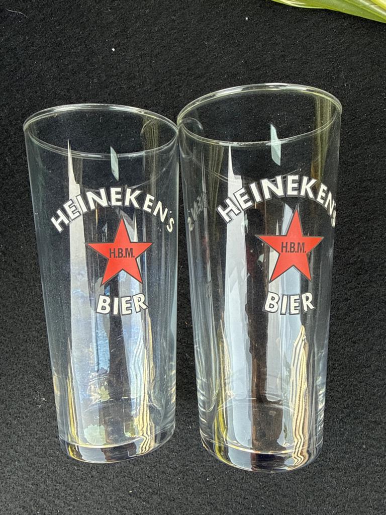 Set van 2 vintage Heineken bierglazen, Ophalen of Verzenden, Zo goed als nieuw, Bierglas