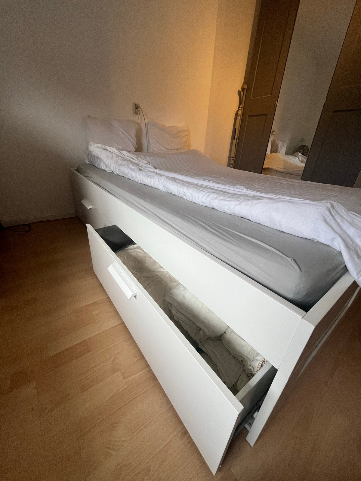 IKEA BRIMNES bed 140x200 met opberglades, Ophalen, Wit, Tweepersoons, 140 cm