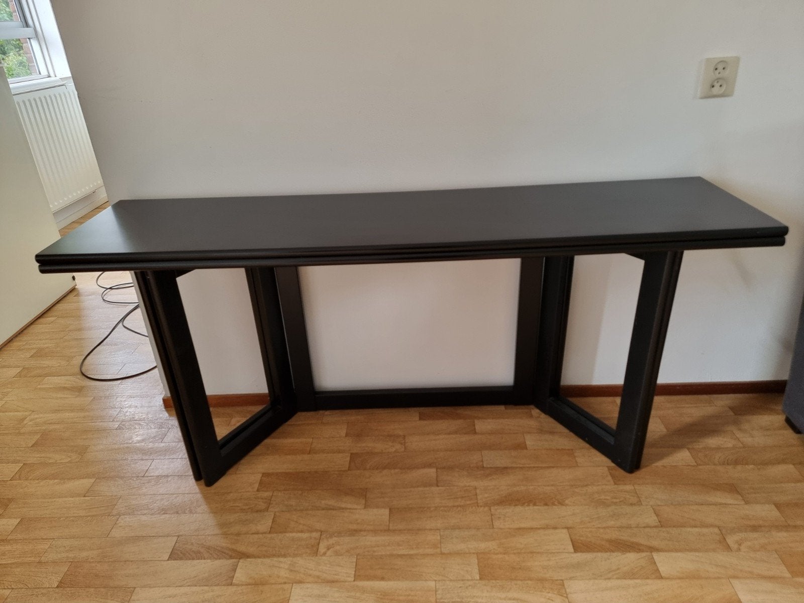 Vintage Zwarte Inklapbare Ikea Tafel Jaren '80, Gebruikt, 150 tot 200 cm, Vier personen, Rechthoekig