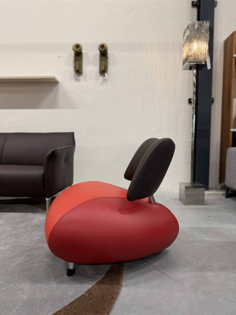 Nieuw Leolux Pallone Fauteuil rood bruin leer Design stoel, Huis en Inrichting, Leolux, Info@leolux.nl, Nieuw, 75 tot 100 cm