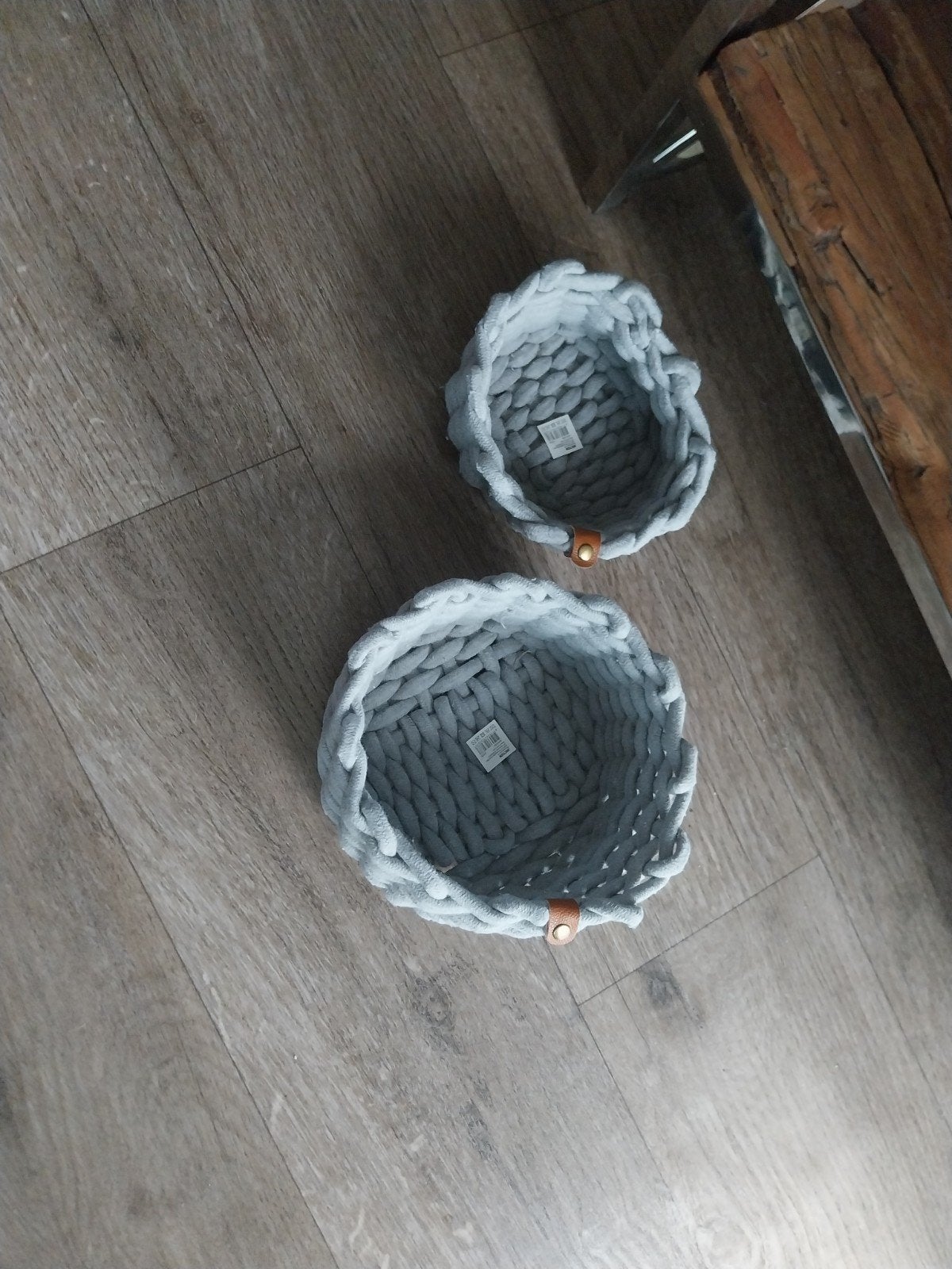 Set van 2 handgemaakte manden van dik garen, Mand, Textiel, Rond, Nieuw