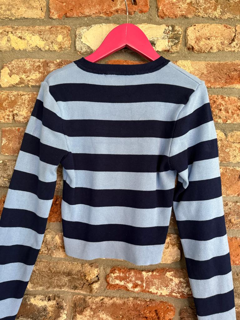 Zara gestreepte cropped trui - Blauw/Navy maat s, Blauw, Ophalen of Verzenden, Zo goed als nieuw, Lange mouw