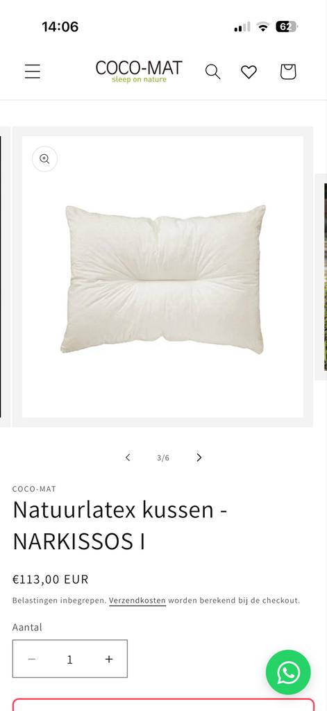 COCO-MAT Narkissos I Natuurlatex Kussen NIEUW, Eenpersoons, Wit, Nieuw, Ophalen of Verzenden