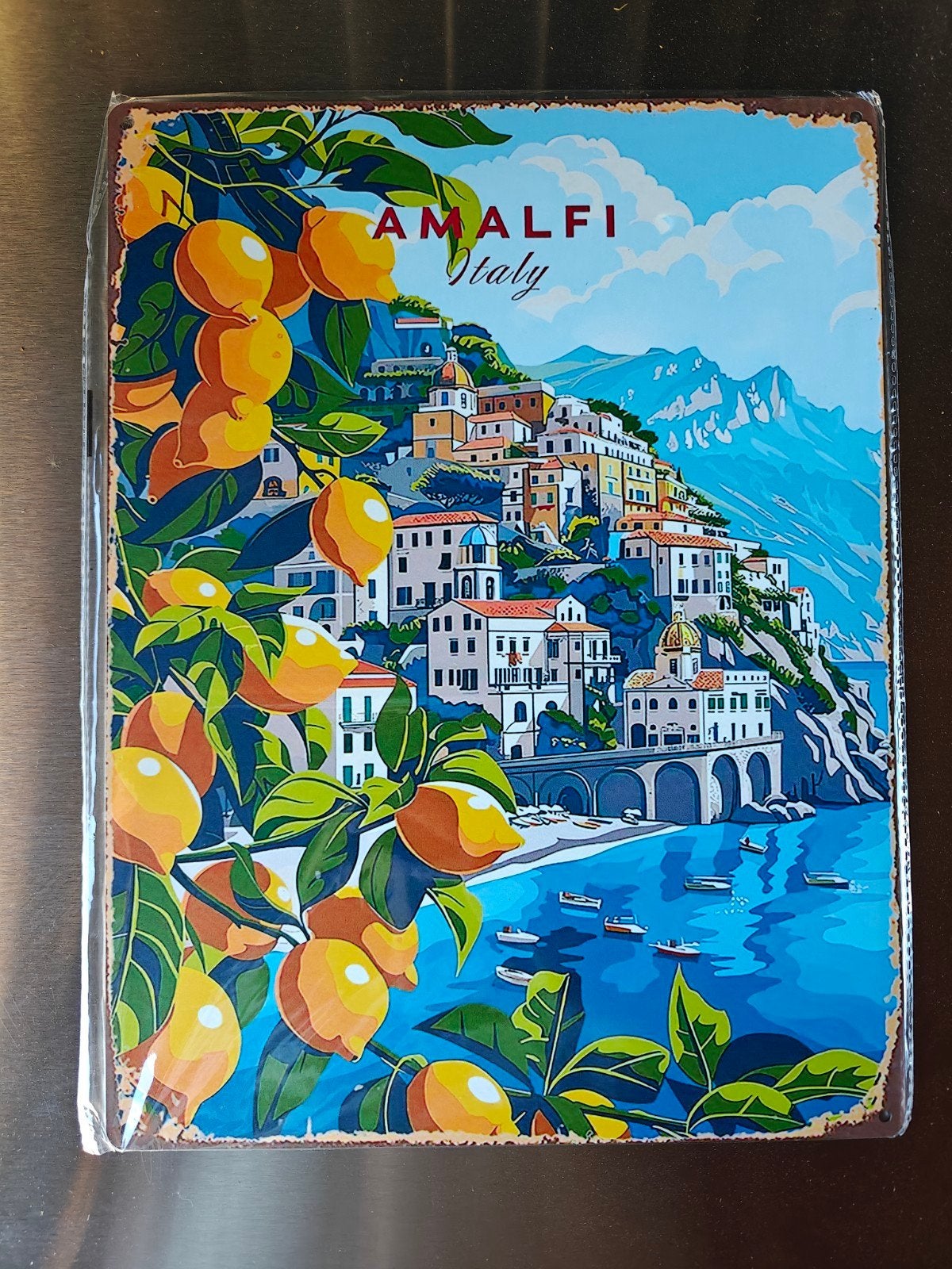 Metalen bord Amalfi Italië - 40x30 cm, Metaal, 30 cm, Nieuw, Ophalen of Verzenden