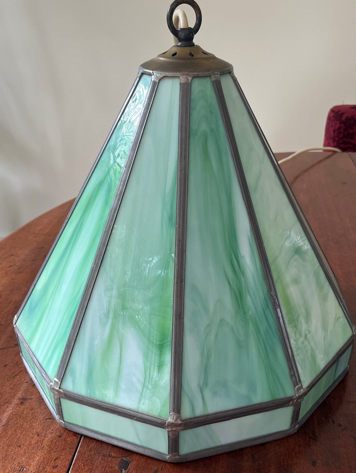 Tiffany-stijl hanglamp met groen glas, Antiek en Kunst, Ophalen of Verzenden