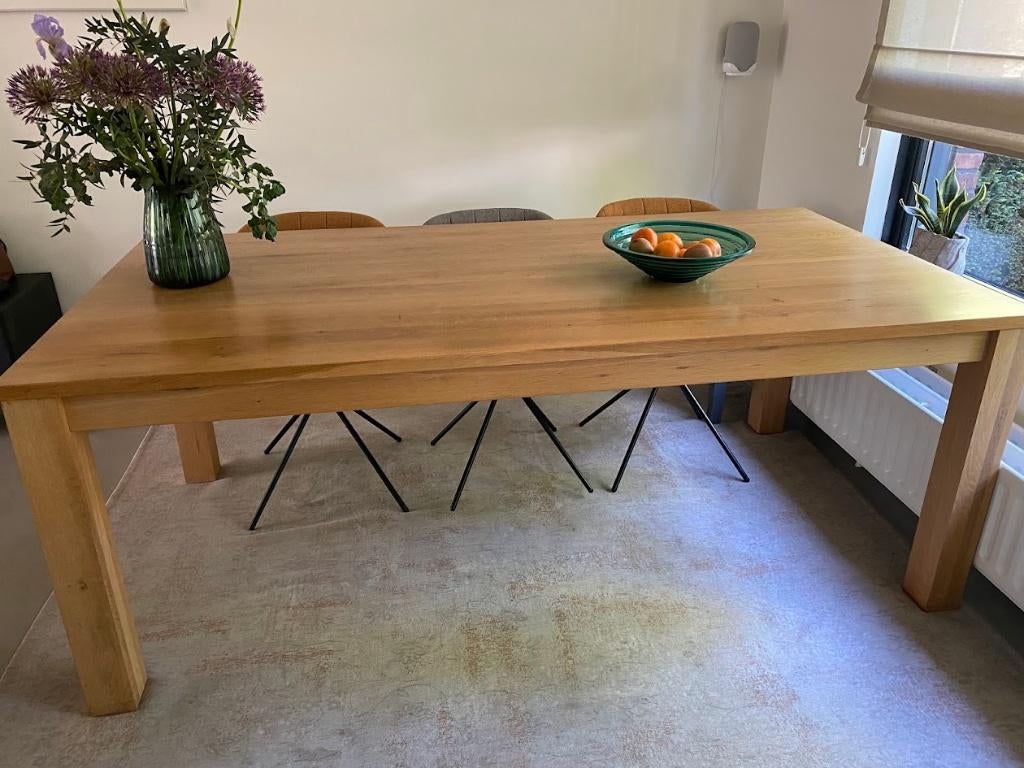 Massief eiken eettafel, Huis en Inrichting, Tafels | Eettafels, Ophalen, Eikenhout, 200 cm of meer, 50 tot 100 cm