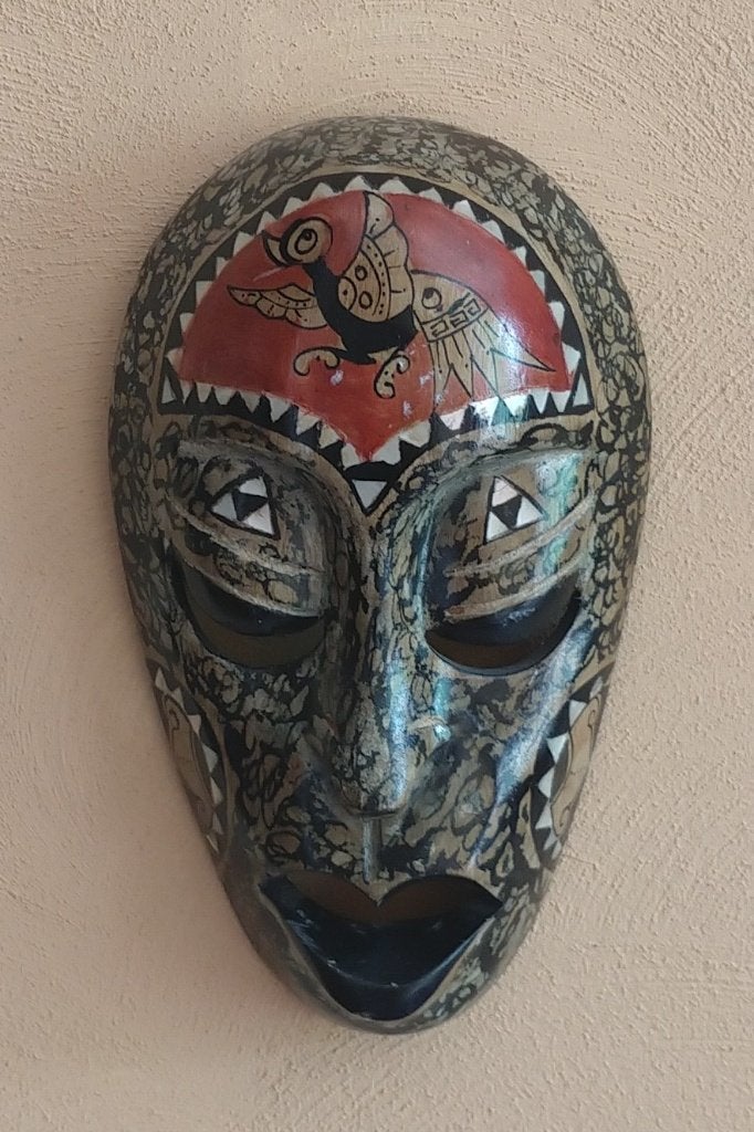 Afrikaans Tribel muurkunst masker ,  volgnr 24, Hout, 20 cm, Geschilderd, Afrika