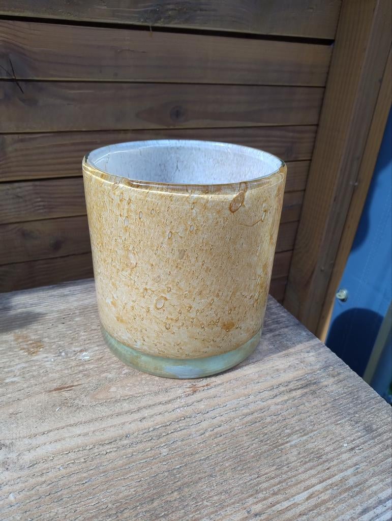 Fidrio Cilinder Caramel Vaas - Mondgeblazen Glas - Nieuw, Nieuw, Oranje, Ophalen of Verzenden, Glas