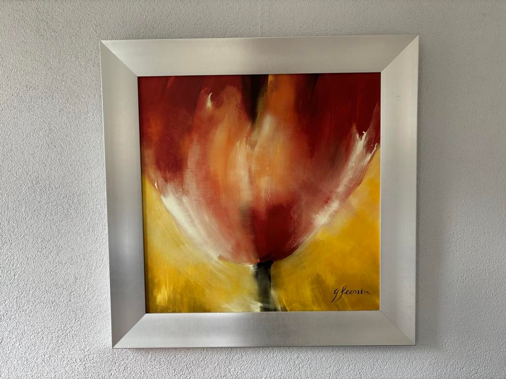 Schilderij Tulp van Greetje Feenstra, 70x70 cm, ingelijst, Ophalen