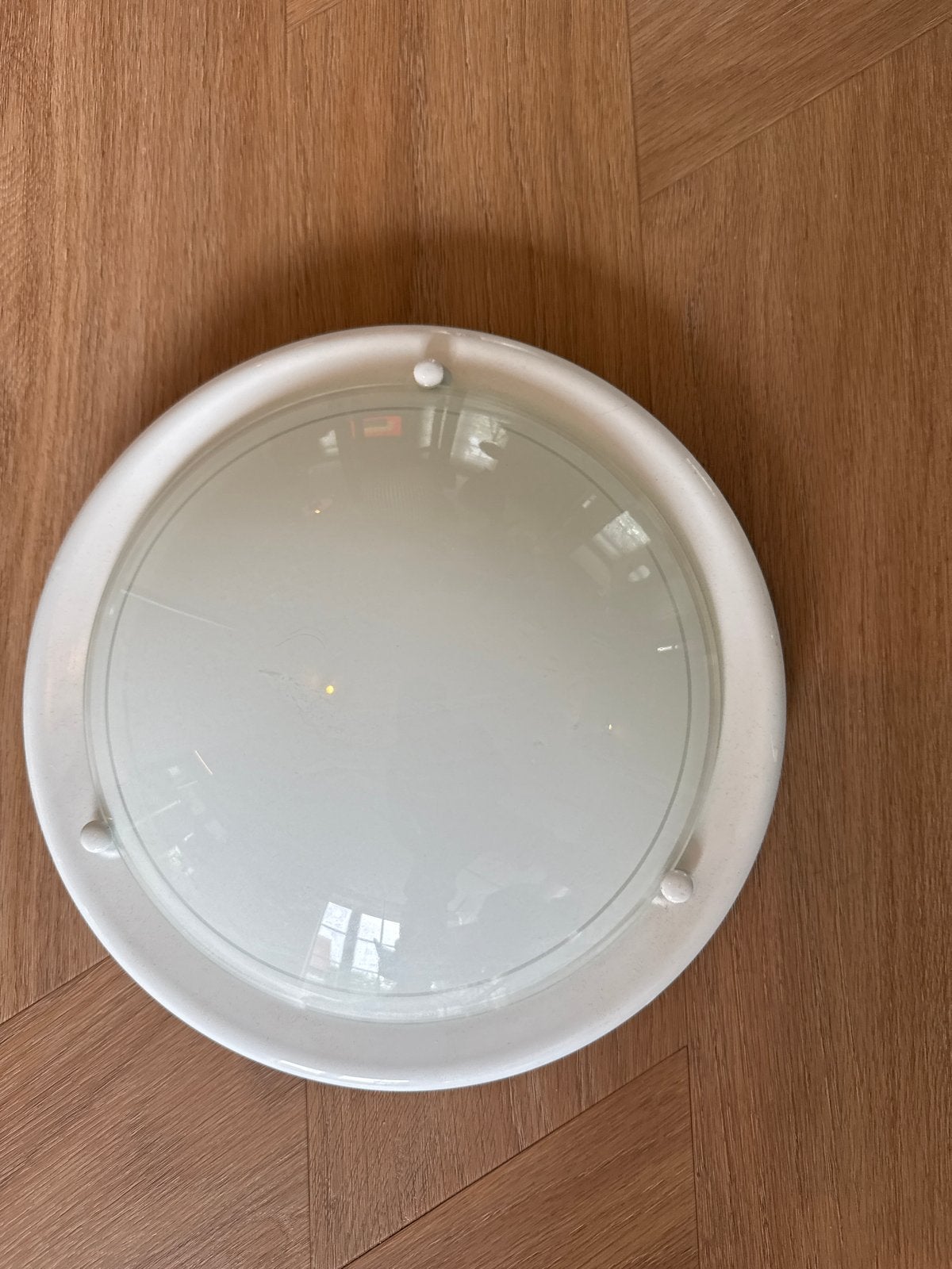 Witte plafondlamp met glazen kap - Diameter 31 cm, Ophalen of Verzenden, Gebruikt, Glas, Wit