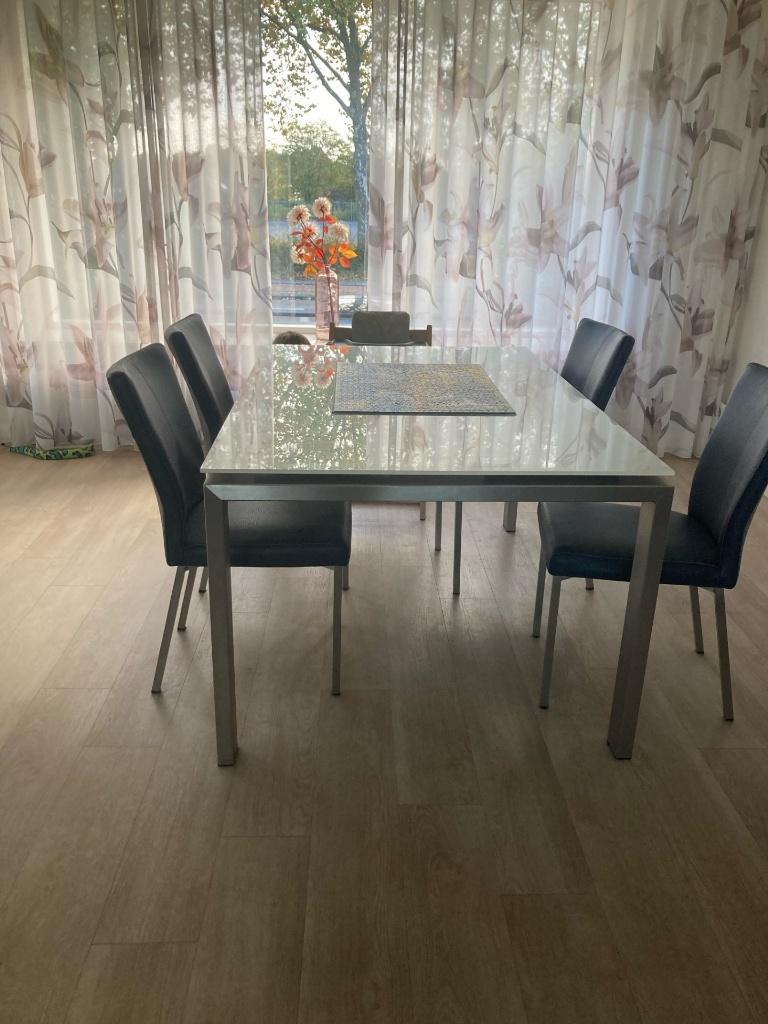Moderne glazen eettafel (4 personen), Ophalen, Gebruikt, 100 tot 150 cm, Glas