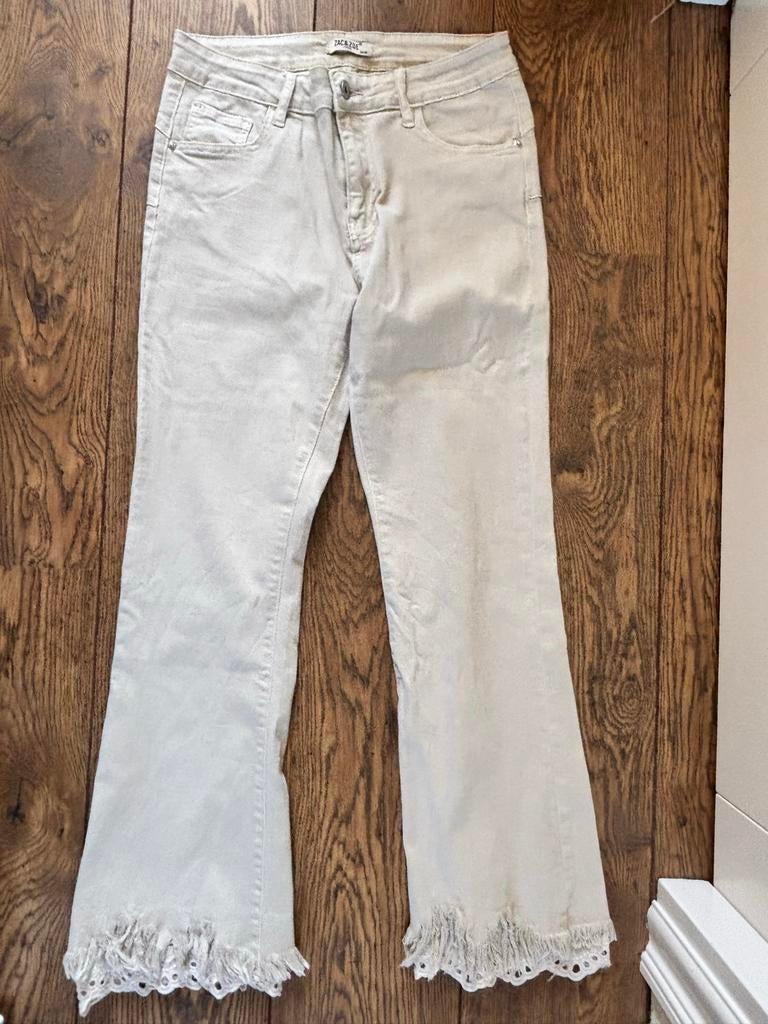 ZAC&ZOE Broek Maat 38 met franjes, Ophalen of Verzenden, Gedragen, Maat 38/40 (M), Beige