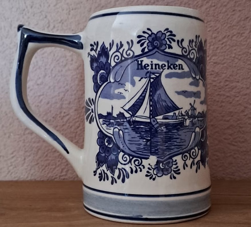 Heineken Delfts Blauw Bierpul - Handgeschilderd Holland, Ophalen of Verzenden