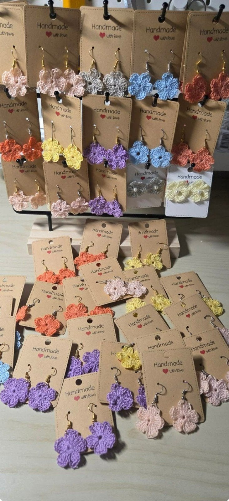 Handgemaakte gehaakte bloem oorbellen, Ophalen of Verzenden, Nieuw, Overige kleuren, Overige materialen
