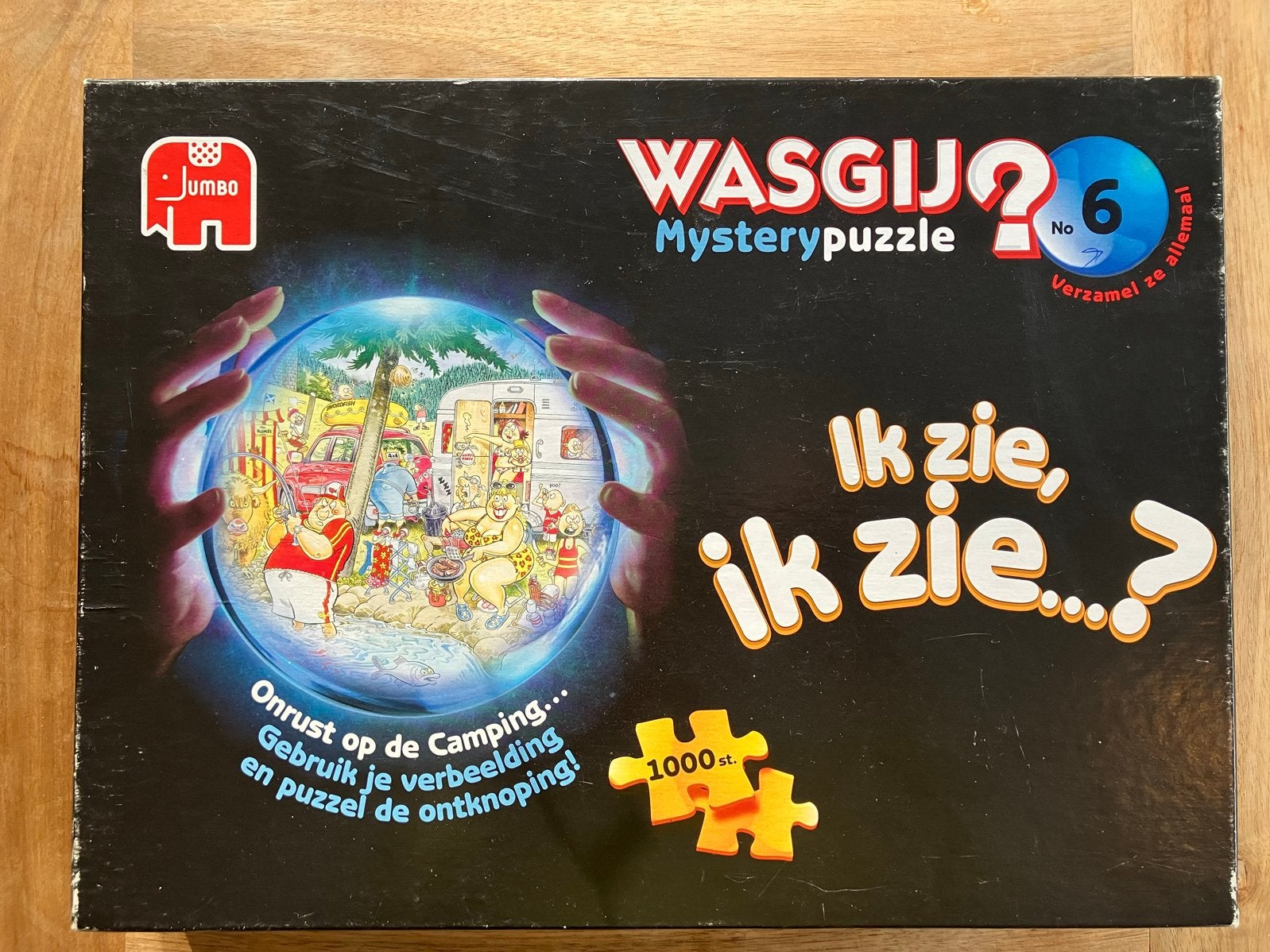 Wasgij Mystery Puzzel 6: Onrust op de Camping (1000 stukjes), Ophalen of Verzenden, 500 t/m 1500 stukjes, Gebruikt, Legpuzzel