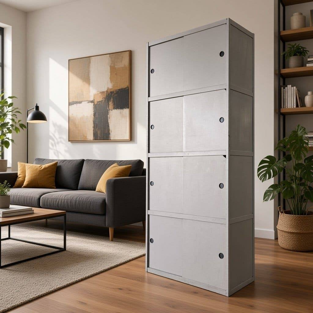 Vintage licht taupe kleurige kast met schuifdeuren KEWLOX, Ophalen, Gebruikt, 50 tot 70 cm, 105 cm of meer