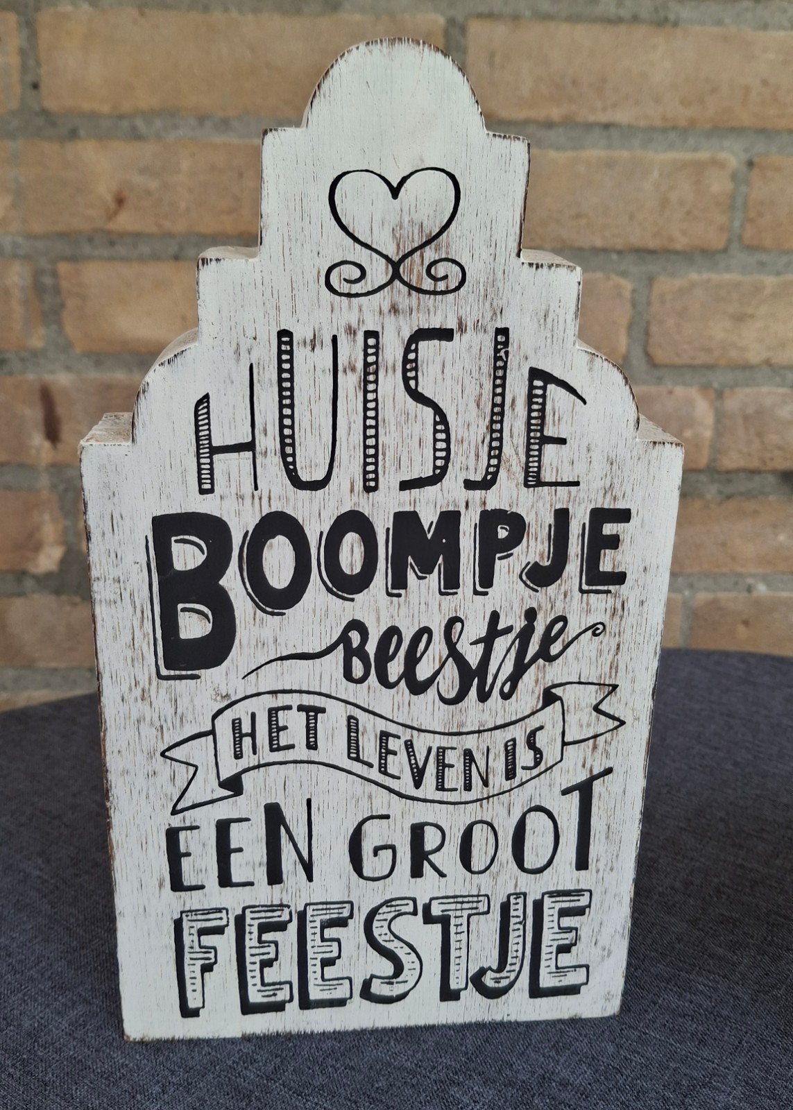 Decoratief houten bordje met tekst 'Huisje Boompje Beestje', Ophalen, Hout, Brocante, Zo goed als nieuw