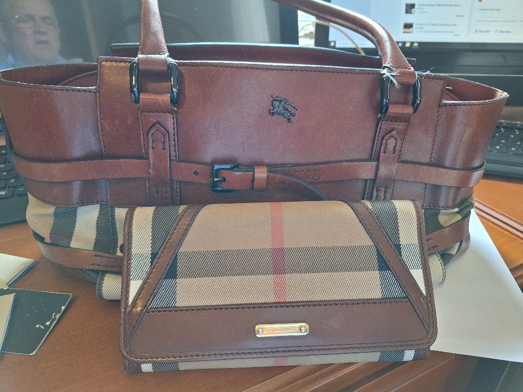 Burberry Bridle House Check Set  Tas & Wallet 100% Origineel, Ophalen of Verzenden, Zo goed als nieuw, Bruin, Handtas