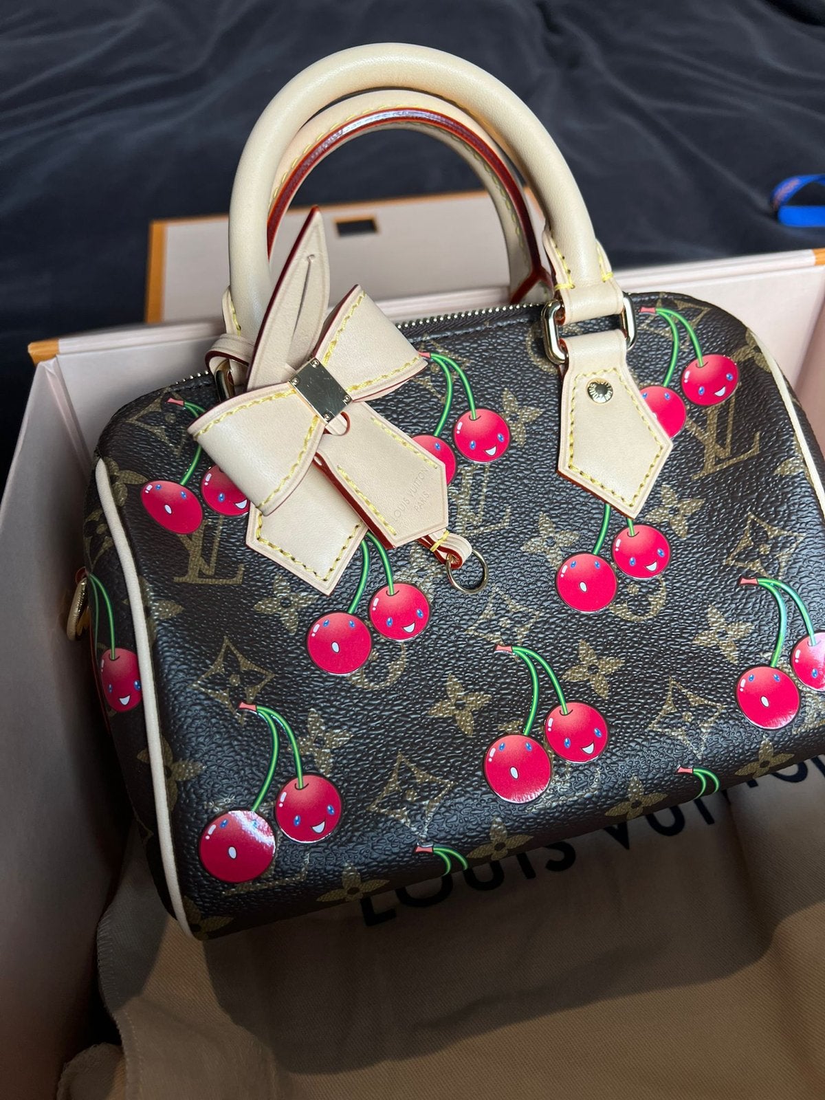 Louis Vuitton Speedy Bandoulière 20 Murakami Cherry, Ophalen, Nieuw, Bruin, Handtas