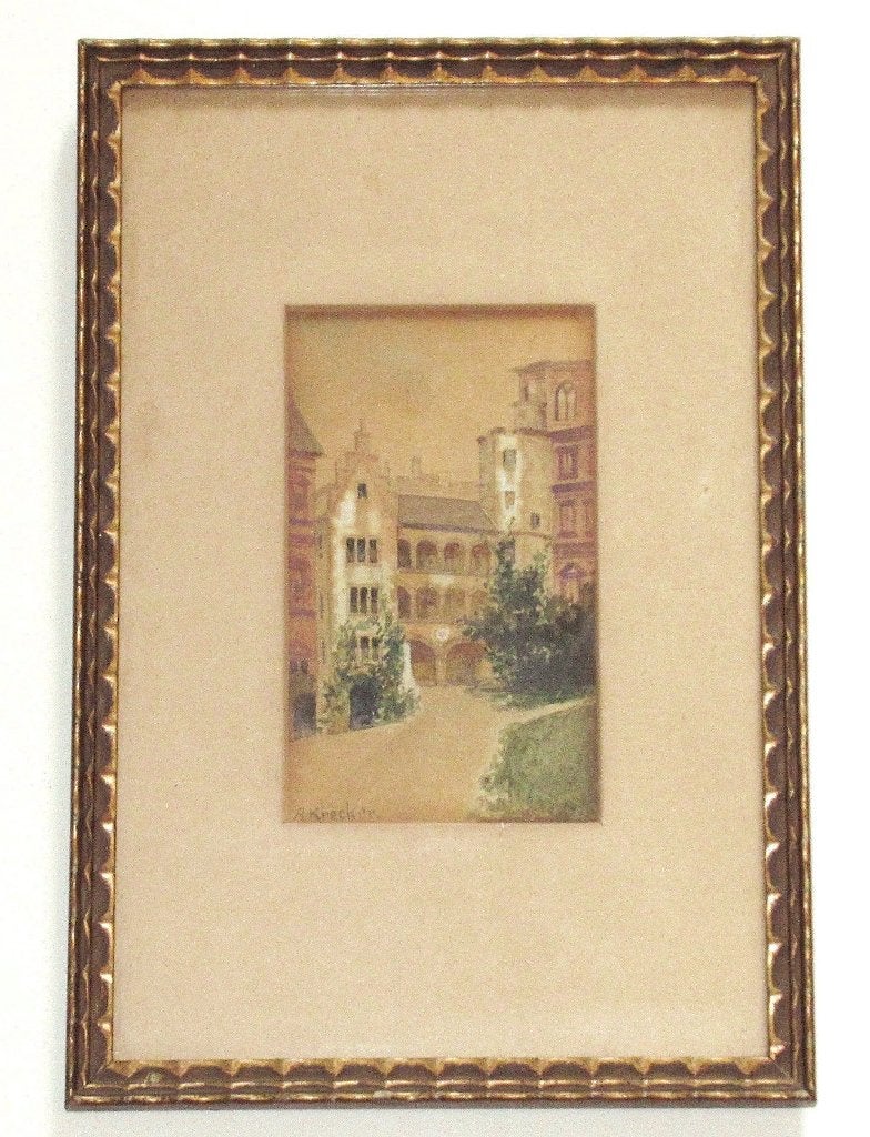 Antiek aquarel gesigneerd door A. Krecker., Antiek en Kunst, Kunst | Schilderijen | Klassiek, Ophalen of Verzenden