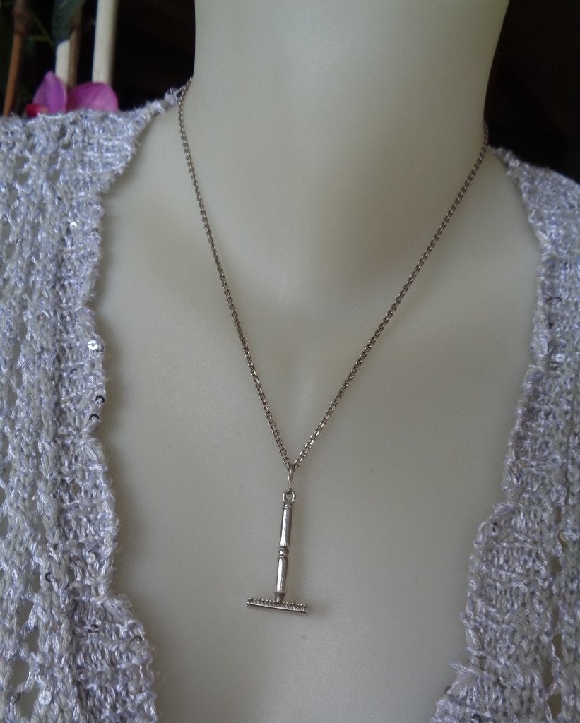 zilveren ketting met zilveren scheermes [603], Met hanger, Verzenden, Zo goed als nieuw, Zilver