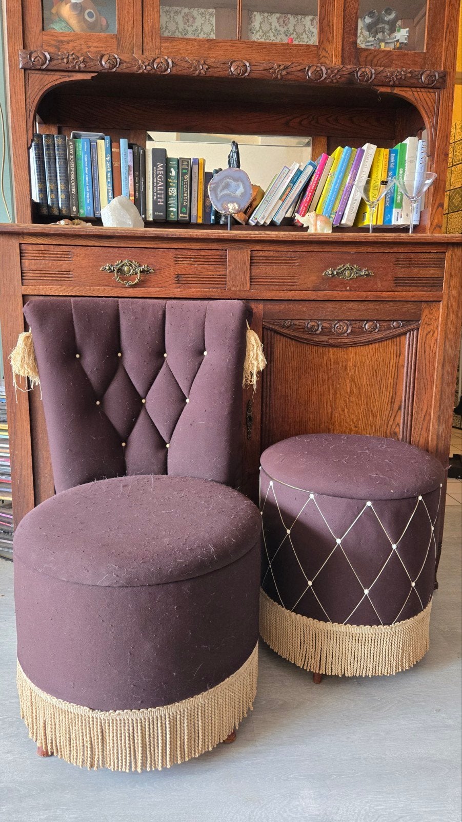 Vintage Stoel & Poef Set met Opbergvak, Ophalen