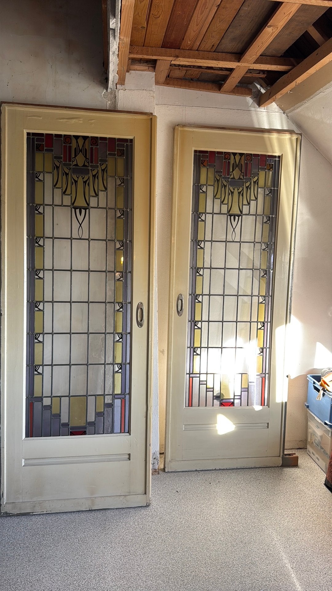 Ensuite glas in lood deuren, Ophalen, Gebruikt, 80 tot 100 cm, 215 cm of meer