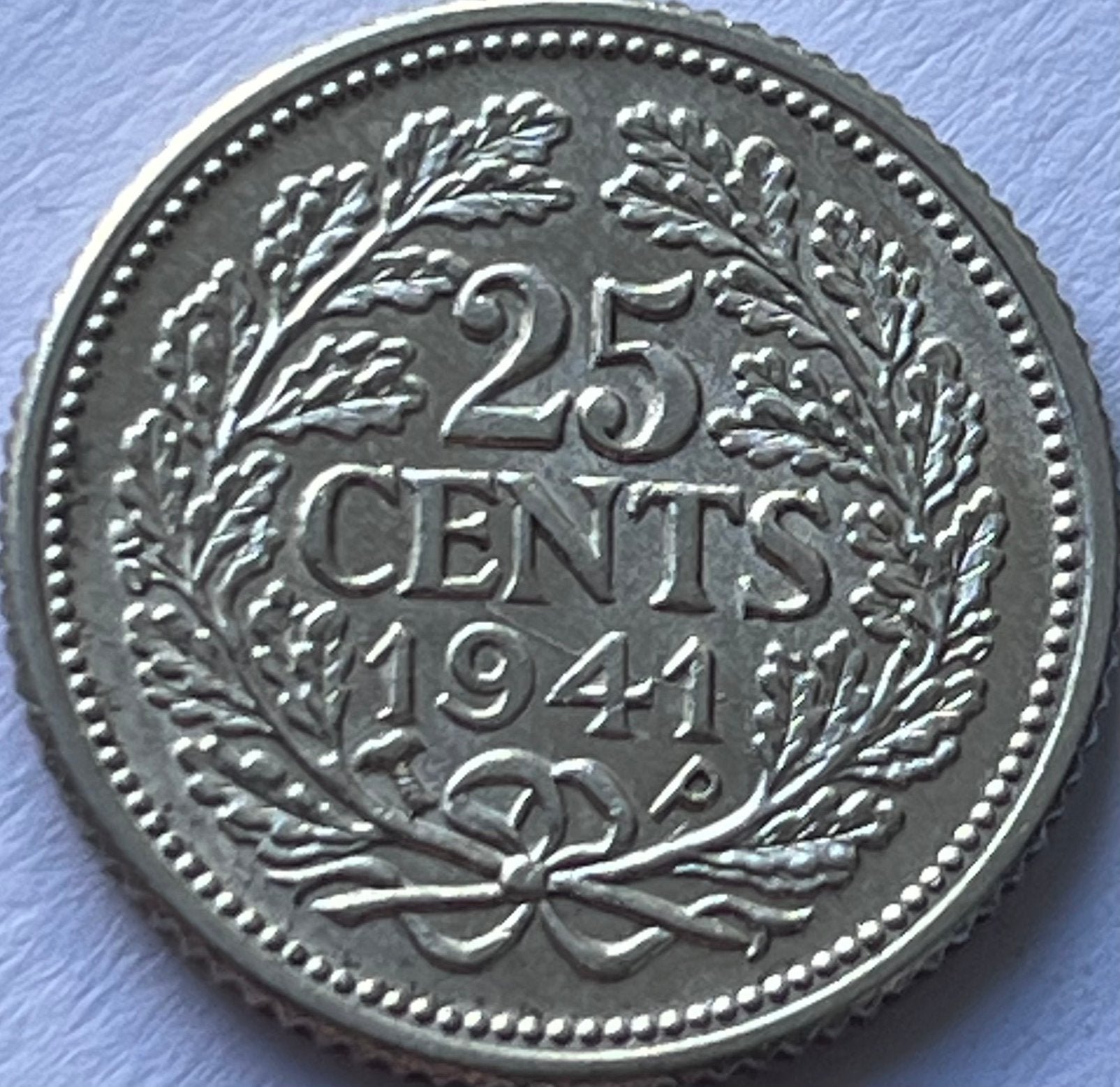Schitterend kwartje 1941PP, Zilver, 25 cent, Ophalen of Verzenden, Koningin Wilhelmina