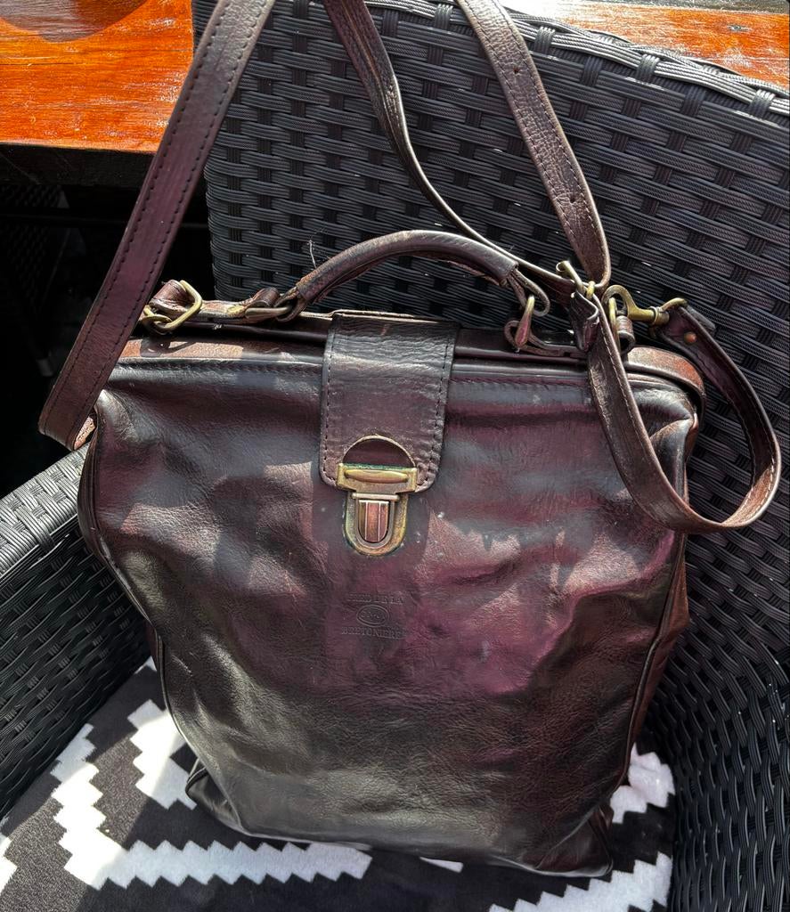 Fred de Bretoniere leren tas, Ophalen of Verzenden, Gebruikt, Bruin, Handtas