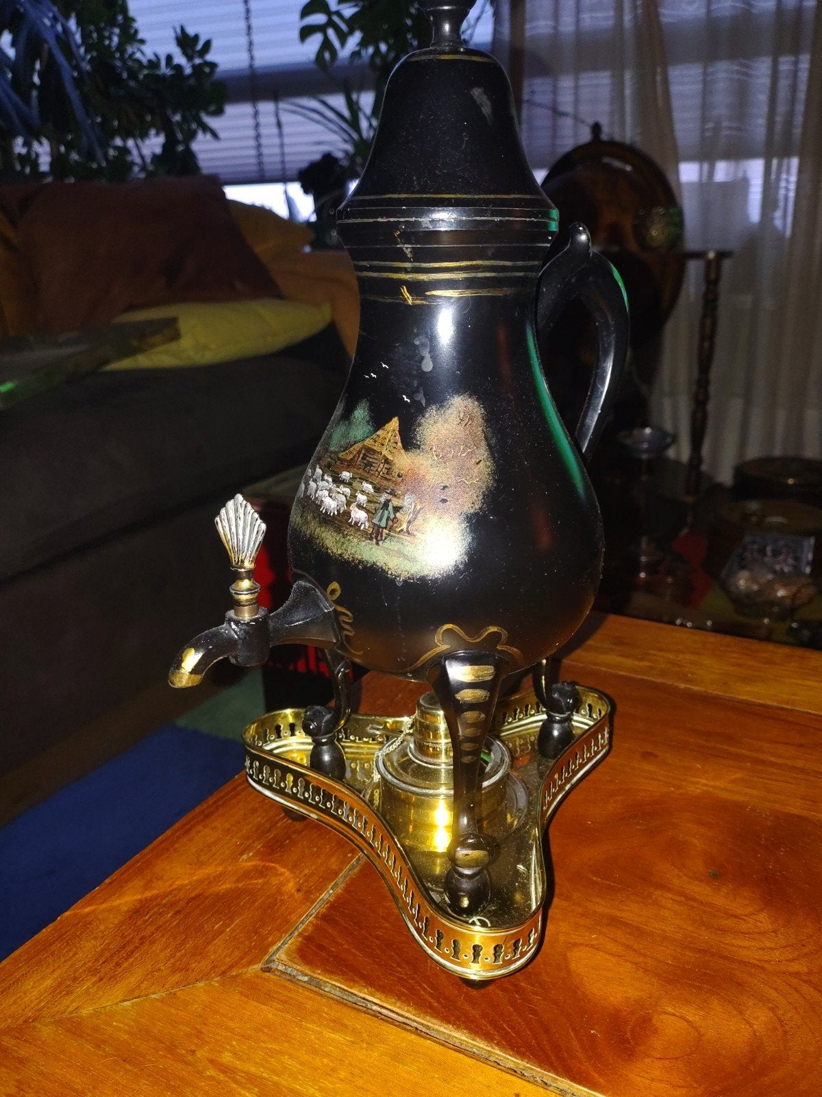 Antieke kraantjespot/Samovar met Handgeschilderd Landschap, Ophalen of Verzenden