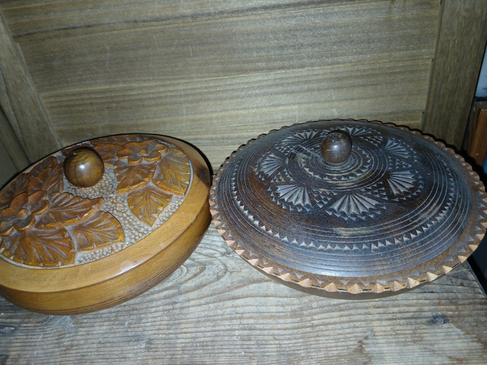 vintage ronde houten doosjes, Ophalen of Verzenden