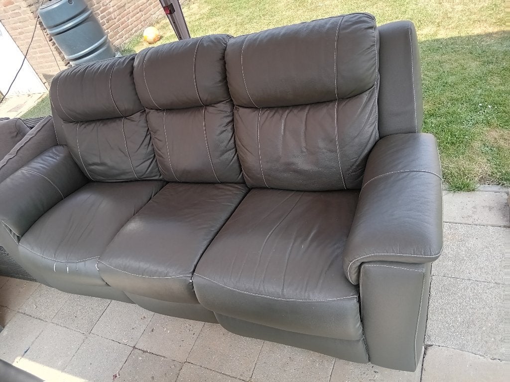 Echt leren bankstel, Huis en Inrichting, Ophalen, Gebruikt, Driepersoons, 75 tot 100 cm