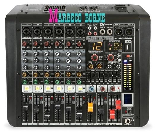 Mengpaneel, 6-Kanalen Studio Mixer met Versterker, PDM-M604A, Microfooningang, Info@marbeco.nl, 5 tot 10 kanalen, Power Dynamics