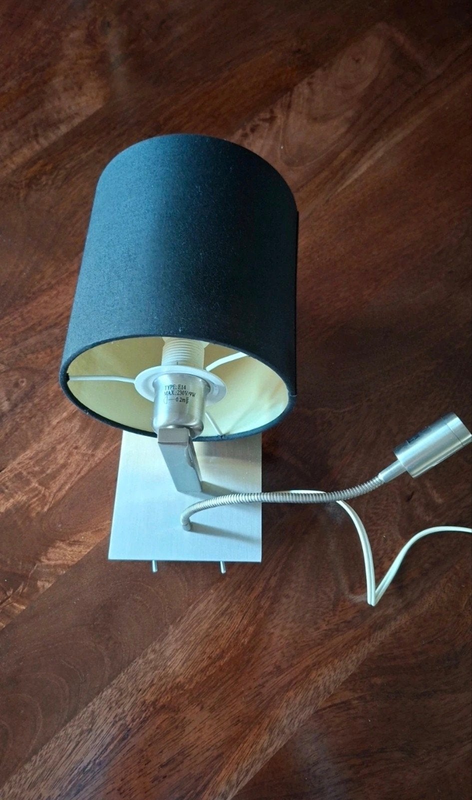 Wandlamp met leeslampje, E14 fitting, zwart/zilver, Metaal, Overige merken, Zwart, E14 (klein)