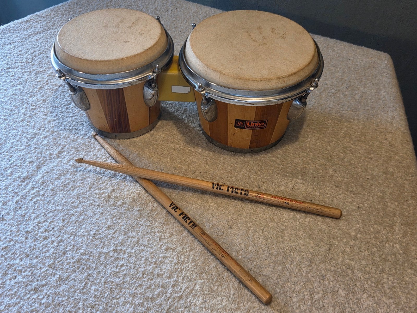 Linko Percussions houten bongo's + Vic Firth drumstokken, Ophalen of Verzenden, Gebruikt, Overige merken