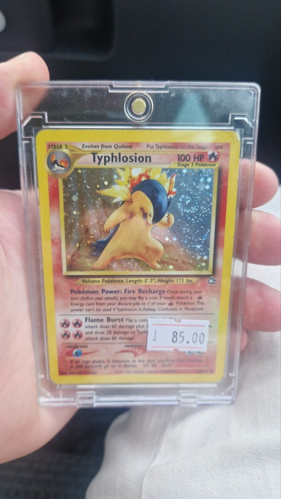 Typhlosion 17/111 Neo Genesis met mooie swirl, Ophalen of Verzenden, Gebruikt, Losse kaart, Foil