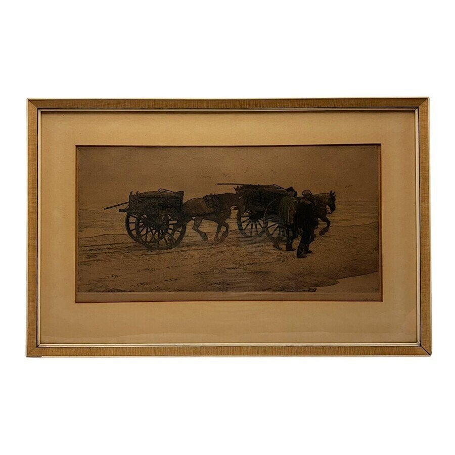 Tjeerd Bottema (1884-1978) - Schelpenvissers op het strand, Antiek en Kunst, Ophalen of Verzenden