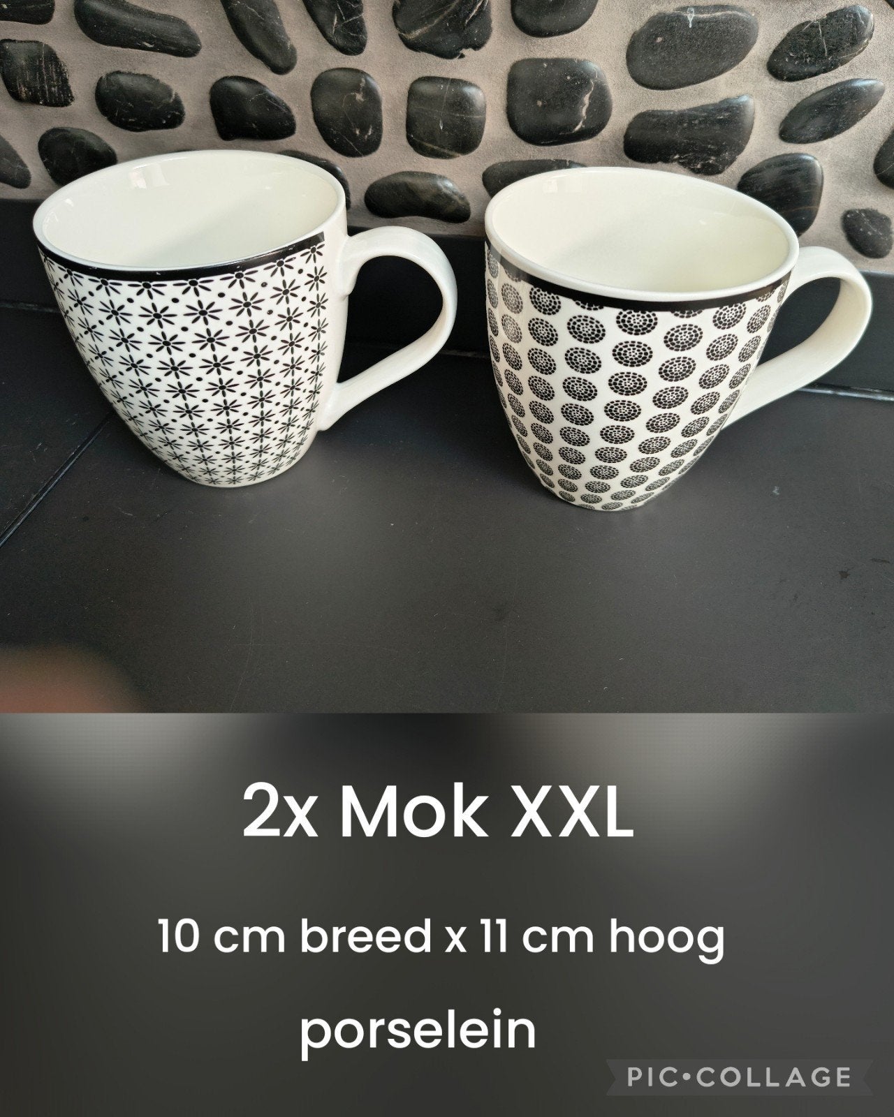 2x Mok XXL porselein zwart wit Tokyo Nippon 10x11cm, Ophalen of Verzenden, Zo goed als nieuw, Overige stijlen, Kop(pen) en/of Schotel(s)