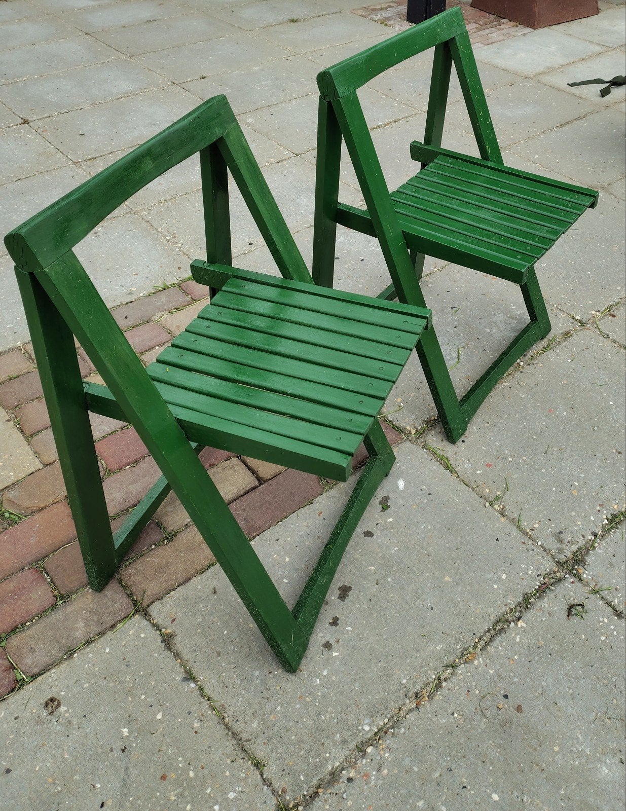 2x Groene houten klapstoelen opknappers, Huis en Inrichting, Stoelen, Ophalen, Gebruikt, Twee, Overige kleuren